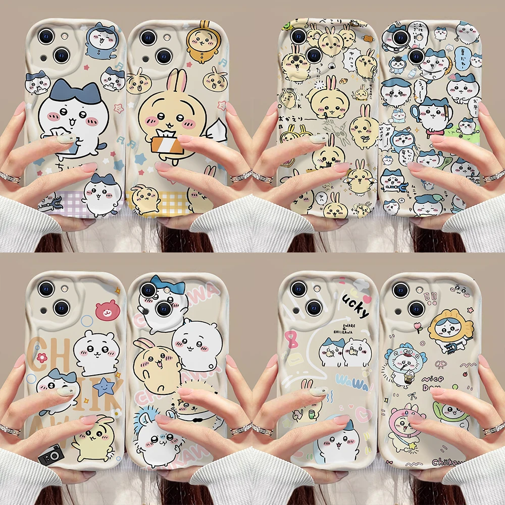 Милый мультяшный чехол Chiikawas с объемными волнами для iPhone 15 14 13 12 11 Pro Max Mini X XR XSMAX 8 7 6S