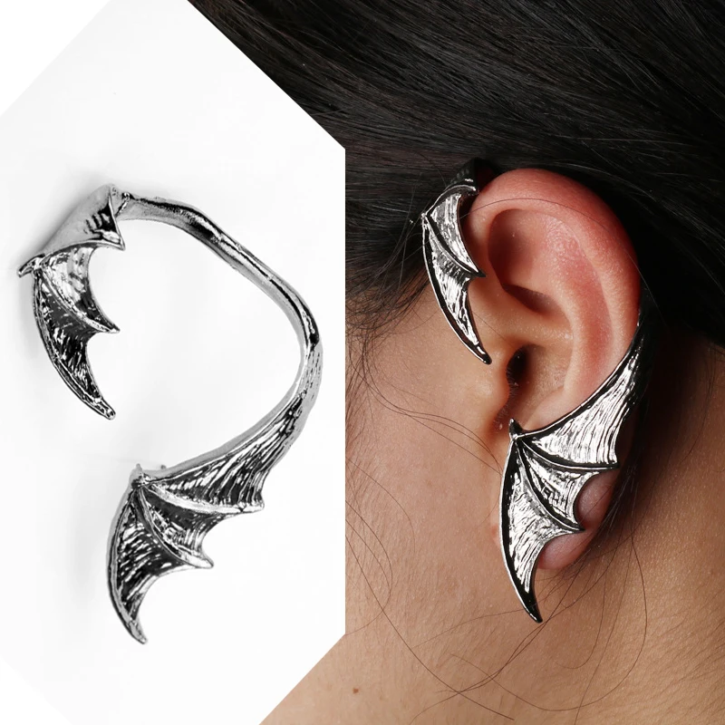 

Gothic Punk Black Bat Wings No Piercing Earrings For Women Vintage Dragon Wing Earcuff Dark Elf Ear Cuff Clip Jewelry Gift