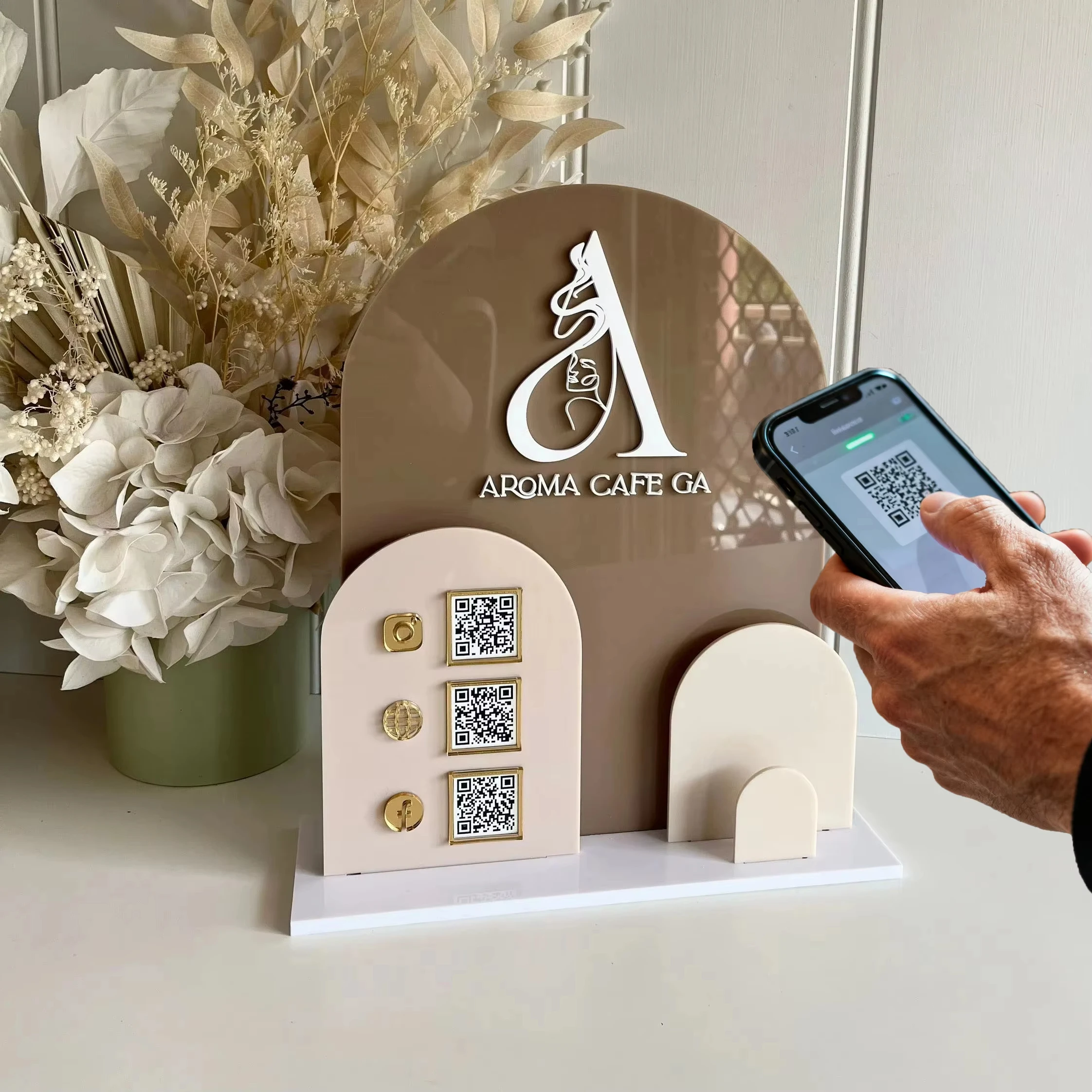 Фото Изготовленный на заказ 3D вывеска в социальных сетях, бизнес-код QR, сканирование, чтобы оплатить индивидуальный логотип, акриловые таблички с QR-кодом Instagram с подставкой, держателем для карт №2