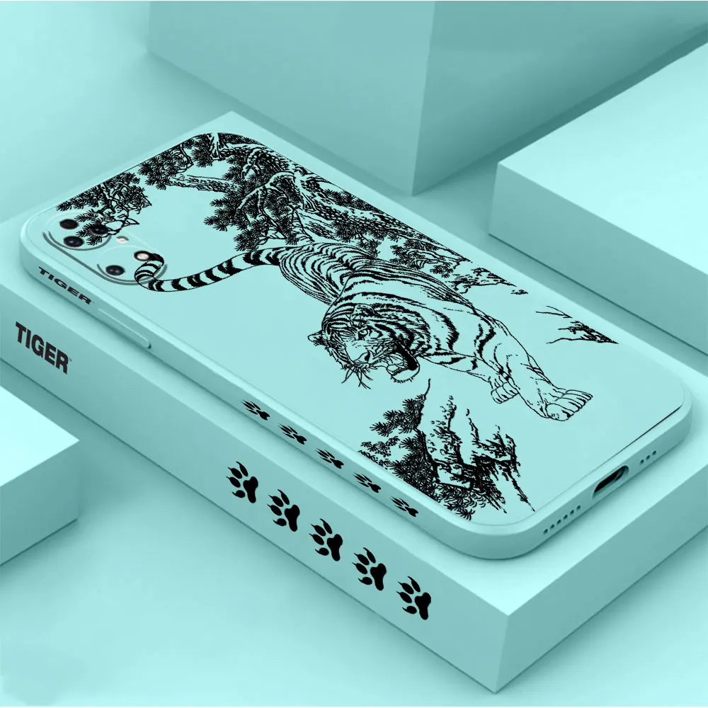 Black Ink And Wash Tiger Phone Case For Huawei P60 P50 P40 P30 P20 Mate 50 40 30 20 20X 10 Colour Liquid Silicone Cover Funda