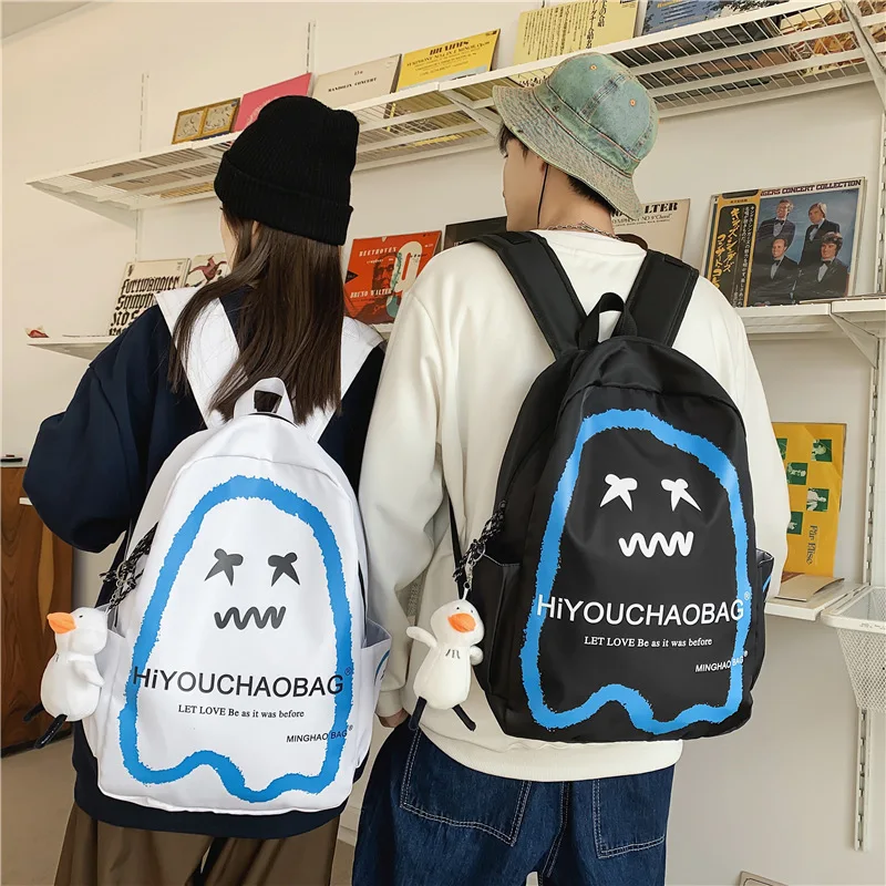 

Book Bags For Teenage Girls Korean Style Fashion Funny Facial Expression Print Bags Students Couple Backpack Japanese Style