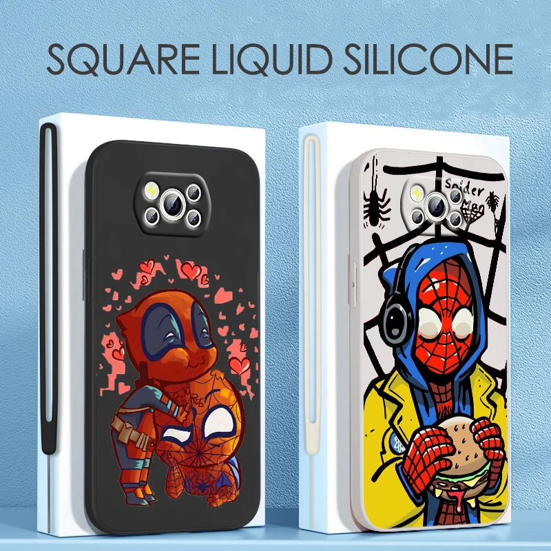 

Spiderman marvel cute For Xiaomi POCO C50 C40 X4 M5S F4 M4 X3 F3 M3 C3 Pro GT NFC 4G 5G Liquid Rope Silicone Phone Case