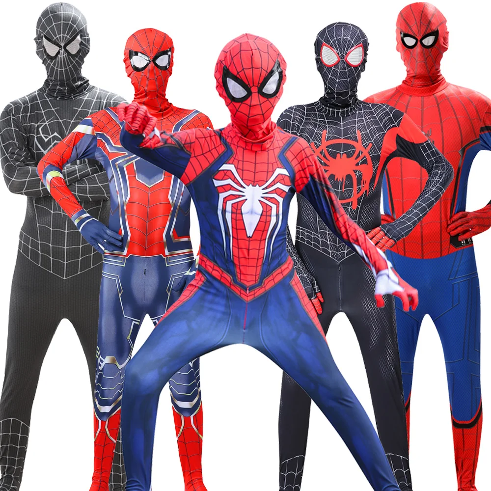 New Miles Morales Far From Home Spiderman Cosplay Costume Superhero boys Bodysuit Peter Parker Zentai Costume for Kids Spandex