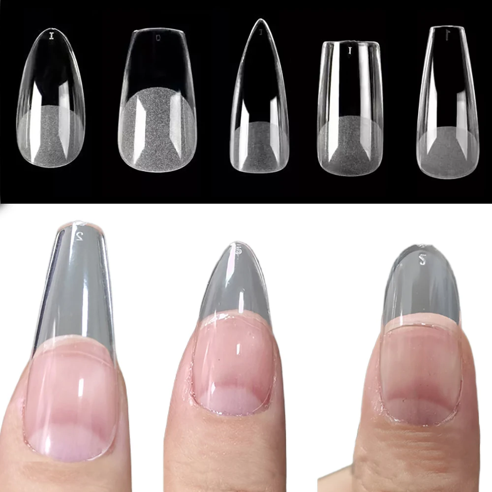 

120pcs/Bag Long Ballerina Press on Nails Coffin Stiletto False Nail Tips Full Cover Fake Nail Artificial Clear Half Frosted