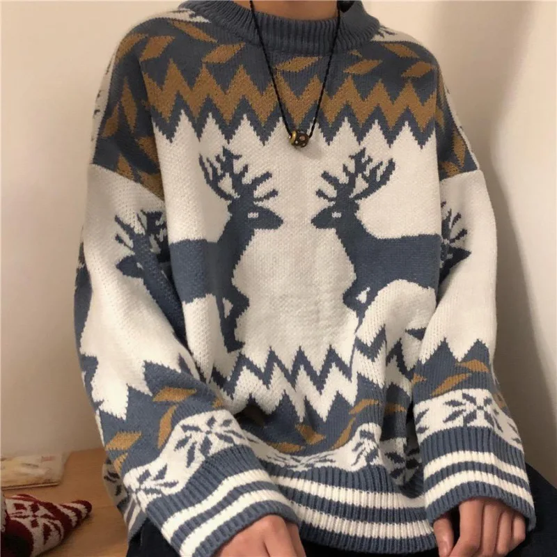 

Winter Women's Oversize Sweater Christmas Kawaii Women Pulovers Loose O-Neck Casual Sweater Korean Couple Outfit Long Sleeve Top