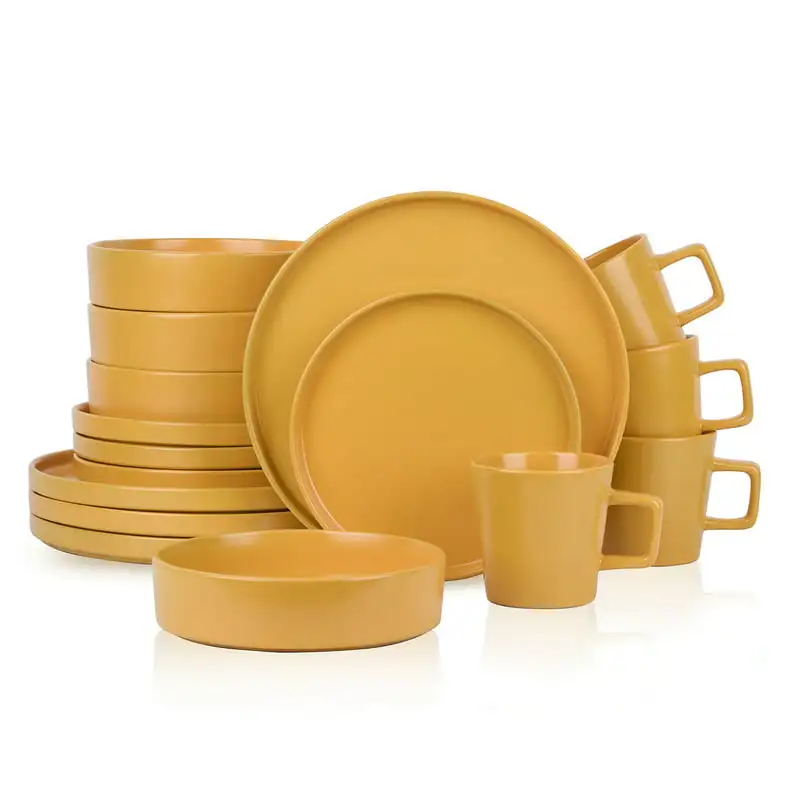 

Stone + Lain Cleo Stoneware Collection Dinnerware Set, 16-Piece Service for 4, Yellow Tableware Set Restaurant Home Gift Utensil