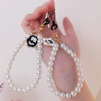 short pearl hanging chain rose pendant mobile phone lanyard pendant handmade wrist strap phone shell anti lost landyard key