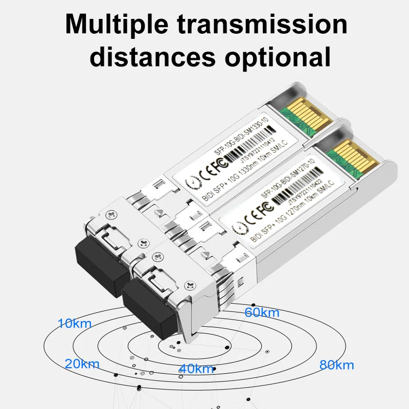 10G BIDI SFP+ Module LC 1270/1330nm WDM Single Mode Optical Fiber Module 10-80KM SFP Transceiver Compatible with Cisco/Dell Etc