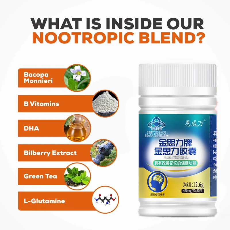 Premium Nootropic Brain Booster Supplement Enhance Focus Improve Memory Mental Enhancement Pills for Neuro Energy &amp IQ Ginkgo |