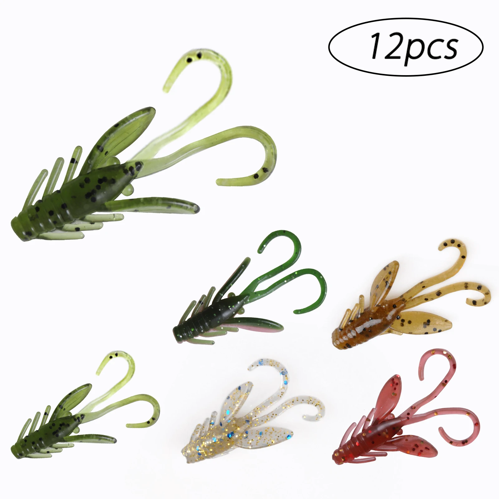 

12pcs Craw Baby Fishing Soft Plastic Lures Saltwater 40mm Fishing Shrimp Baits Silicone Worm Artificial Bait for Bass Trout