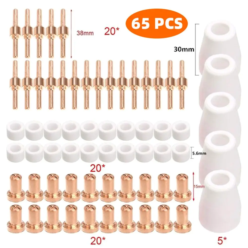 

65pcs PT-31 CUT40 LGK40 Plasma Welding Torch Assembly Kit Protection Nozzle Gas Diffuser Extended Electrode Kit Welder