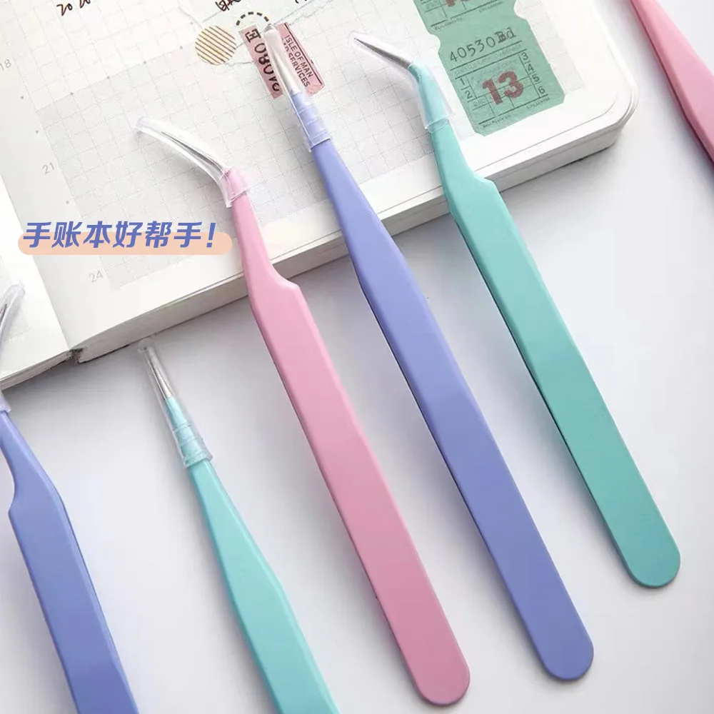 

2pcs Candy Color Pointed Elbow Tweezers Stainless Steel Tool Elbow Tweezers Beauty Tool Nail Art Rhinestones Nipper Picking Tool