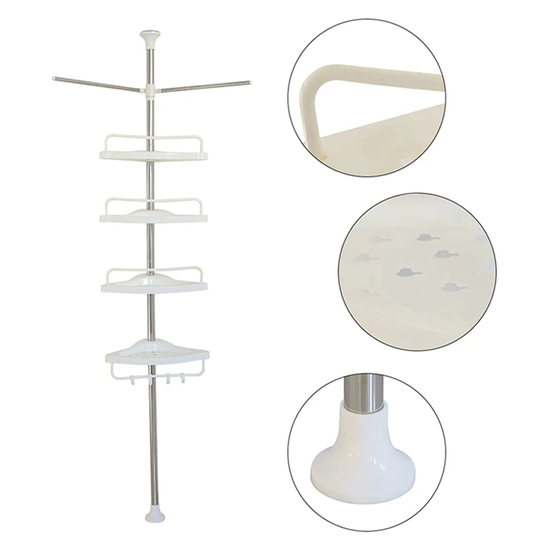 Shelf Corner Bathroom Organizer Baskets Shower Corner Stand Floor To Ceiling Tension Pole Shower images - 6