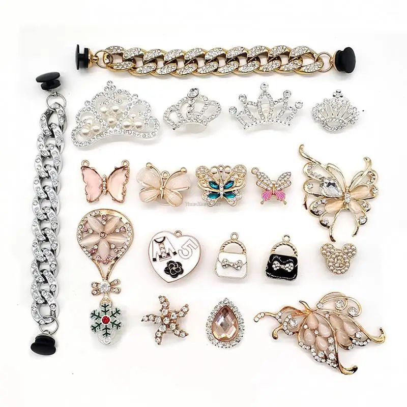 

Fashion Croc Charms Designer Shoes Charms Bling Rhinestone Girl Gift Glow Clog Decaration Metal Love Butterfly Accessories
