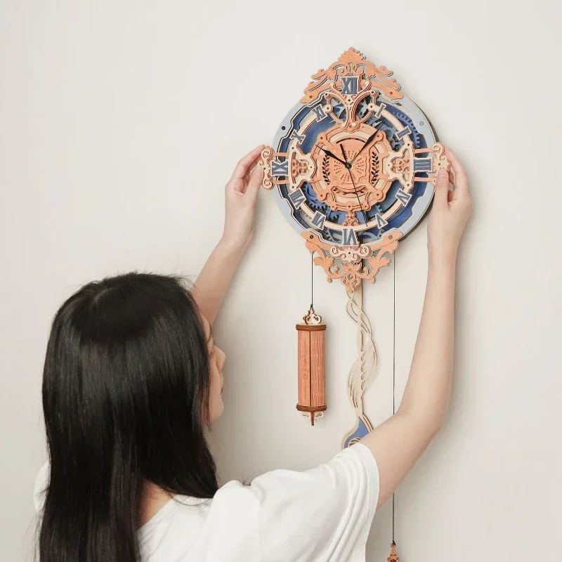 

3D Wooden Puzzle Gift for Kids Adults Mechanical Design DIY Wall Quartz Clock Crafts Hobbies Gift Room Decoration