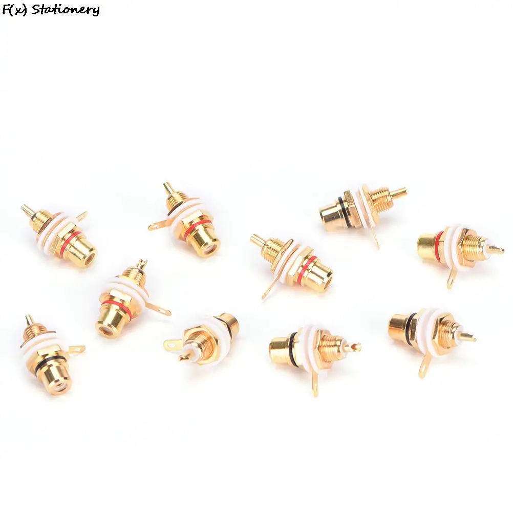 

RCA Female Jack 10pcs Plated Rca Connector Gold Panel Mount Chassis Audio Socket Plug Bulkhead White Cycle With Nut Solder Cup