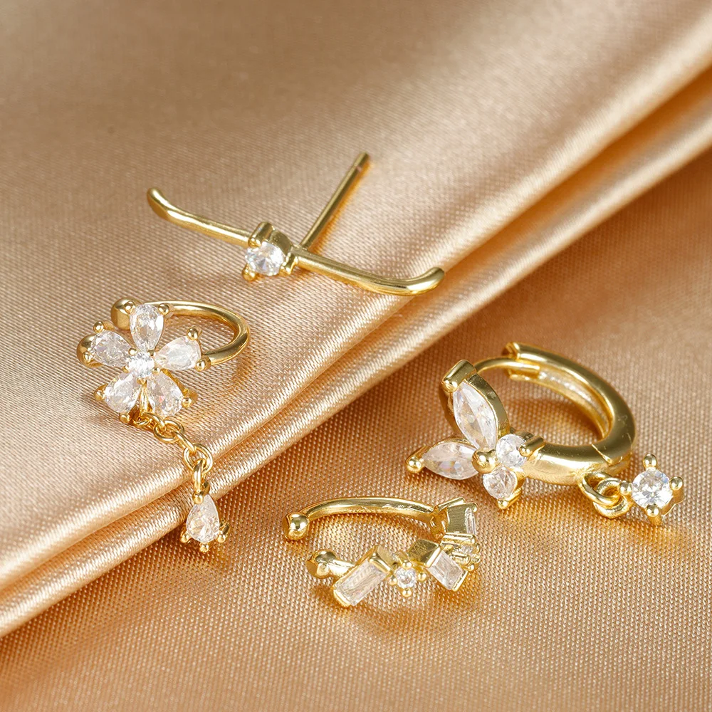 4 шт. милые серьги-Клипсы из циркония и меди с покрытием 18-каратного золота