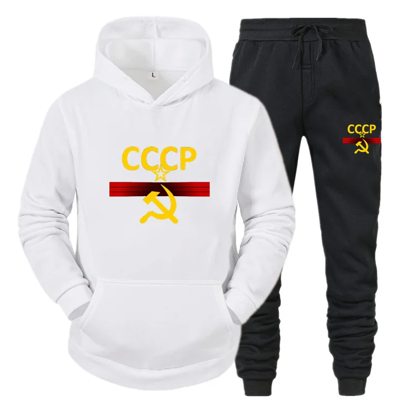 CCCP Russia Harajuku 2022 Spring New Unique Hoodie Printed Long Sleeve + Elastic Pants Sports Suit Fashion Casual Fleece Clothin