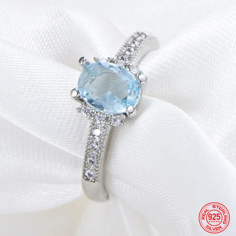 

TIEEYINY 925 Sterling Silver Charm Aquamarine Ring For Women Fashion Wedding Jewelry Engagement Party Gift
