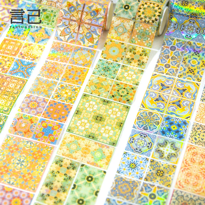 

Vintage PET Gold Tape Brick Geometric Pattern Tapes Adhesive Decoretive Label Scrapbooking Art Diary Kawaii Sticker