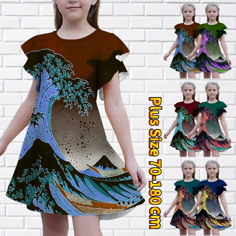 

Летнее платье с круглым вырезом для маленьких девочек, Повседневная Свободная юбка с 3D принтом и коротким рукавом, Юбка До Колена, 2023