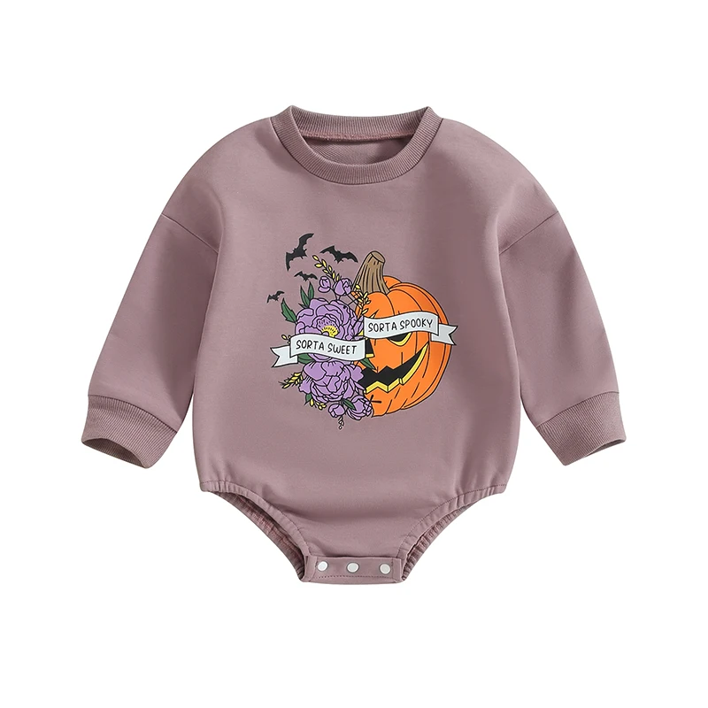 

Baby Girls Romper, Long Sleeve Crew Neck Letters Pumpkin Print Bodysuit Newborn Halloween Costume