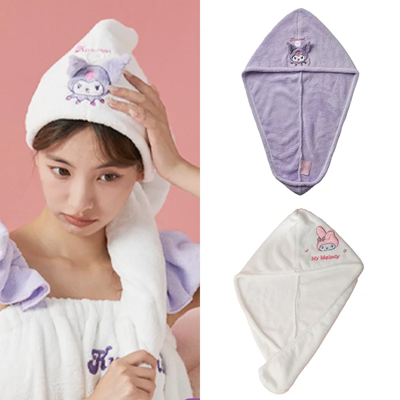 

Шапочка для сухих волос Sanrios с мультяшным рисунком Kuromi My Melody, кавайная утепленная шапочка для душа для девочек, абсорбирующее быстросохнущее полотенце из кораллового бархата