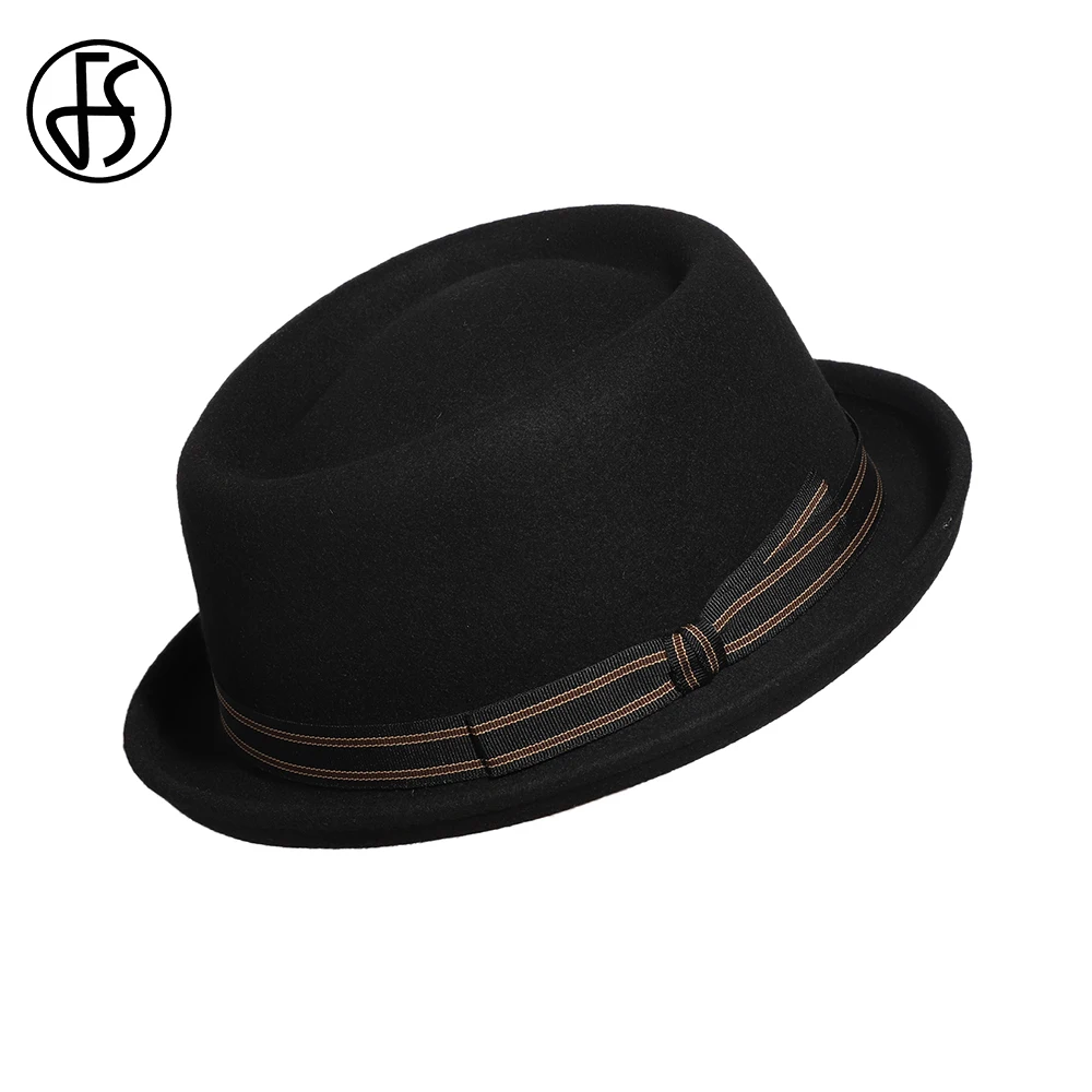 Мужская винтажная фетровая шляпа FS в стиле унисекс из шерсти с бантом черного