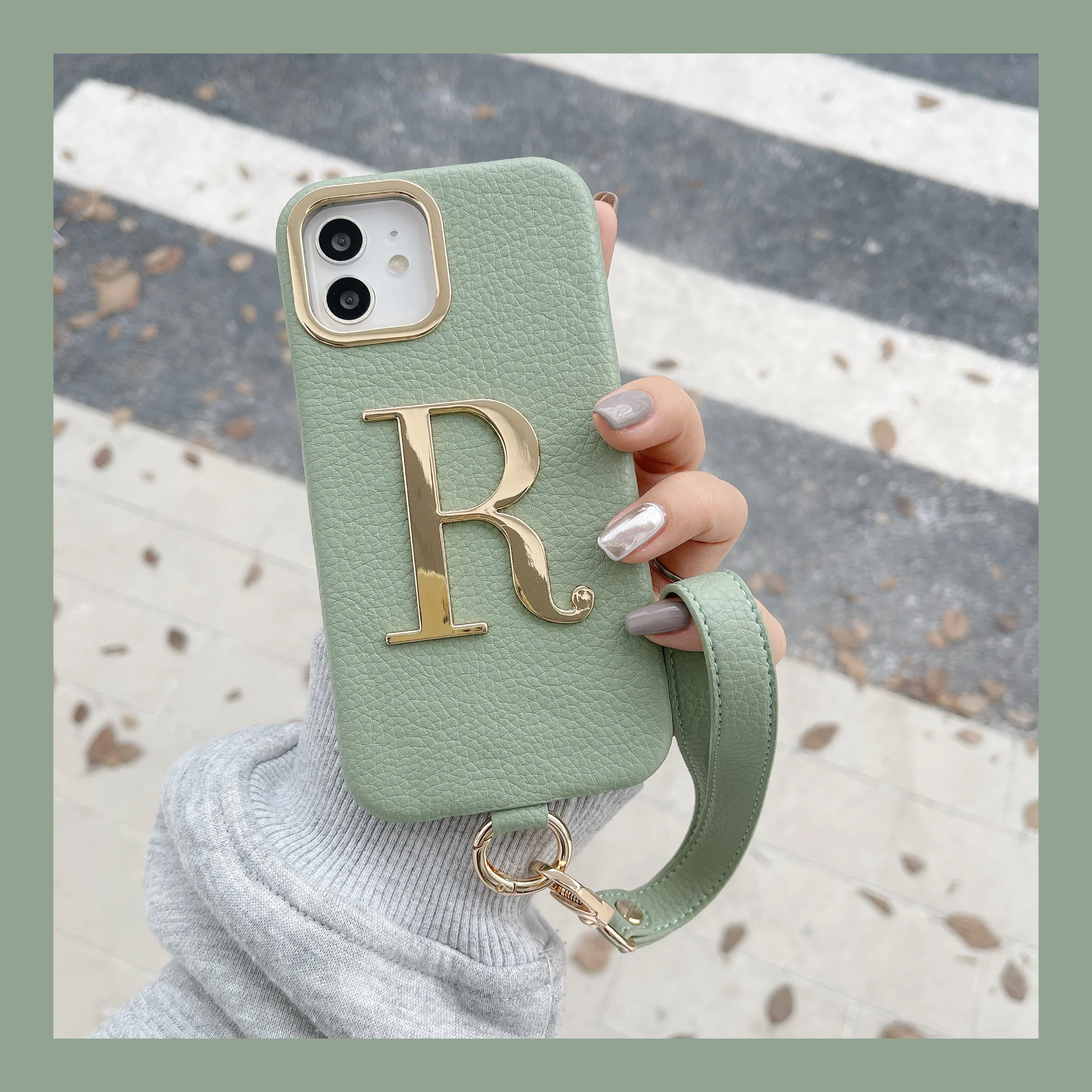 New Female Leather Custom Initial Leather Hand Rope Gold Letters Phone Case For iPhone 14 14ProMax 14Plus 13Promax 13 12 11