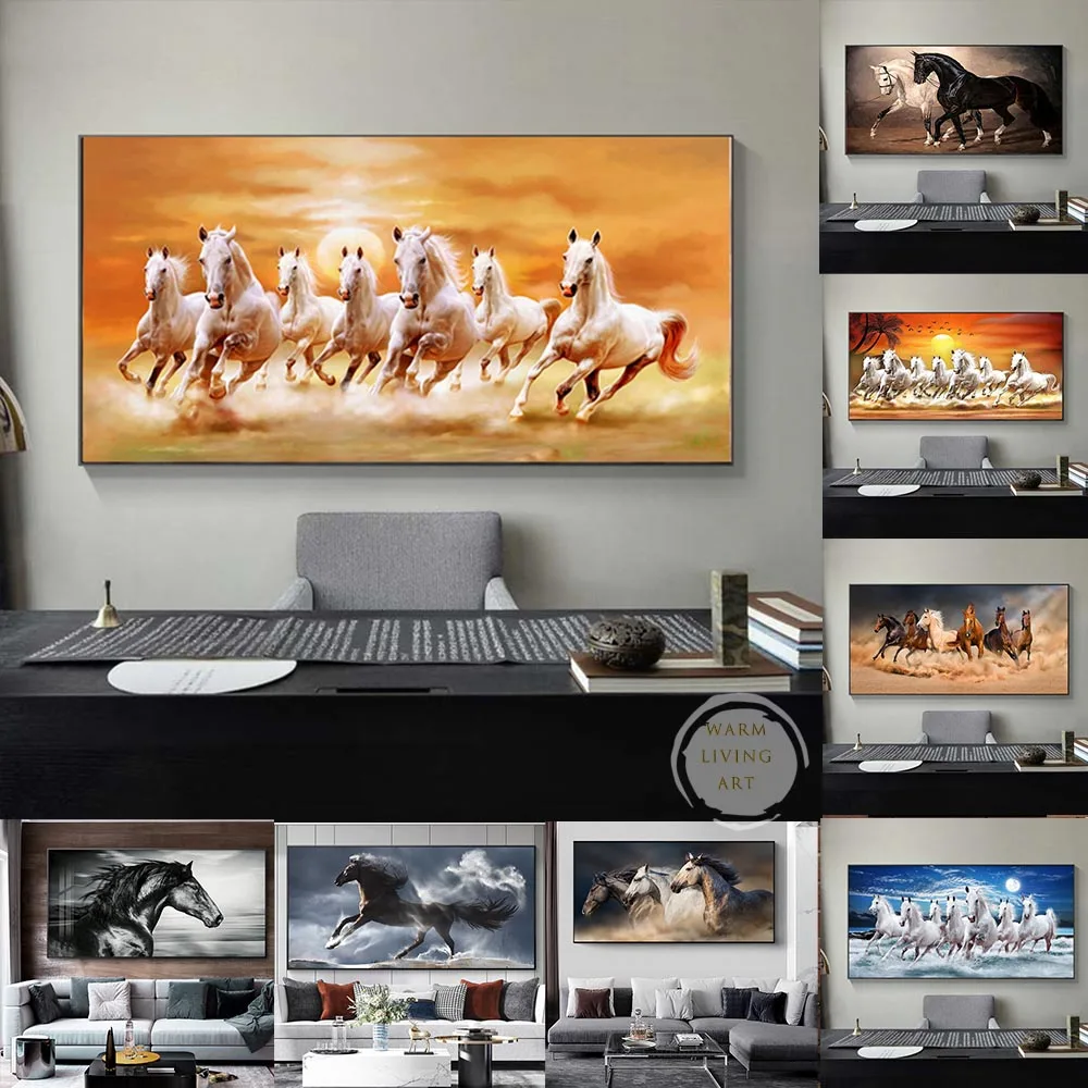 

Seven Running White Horse Posters and Prints Animal Canvas Painting Wall Pictures for Living Room Office Home Decor No Frame