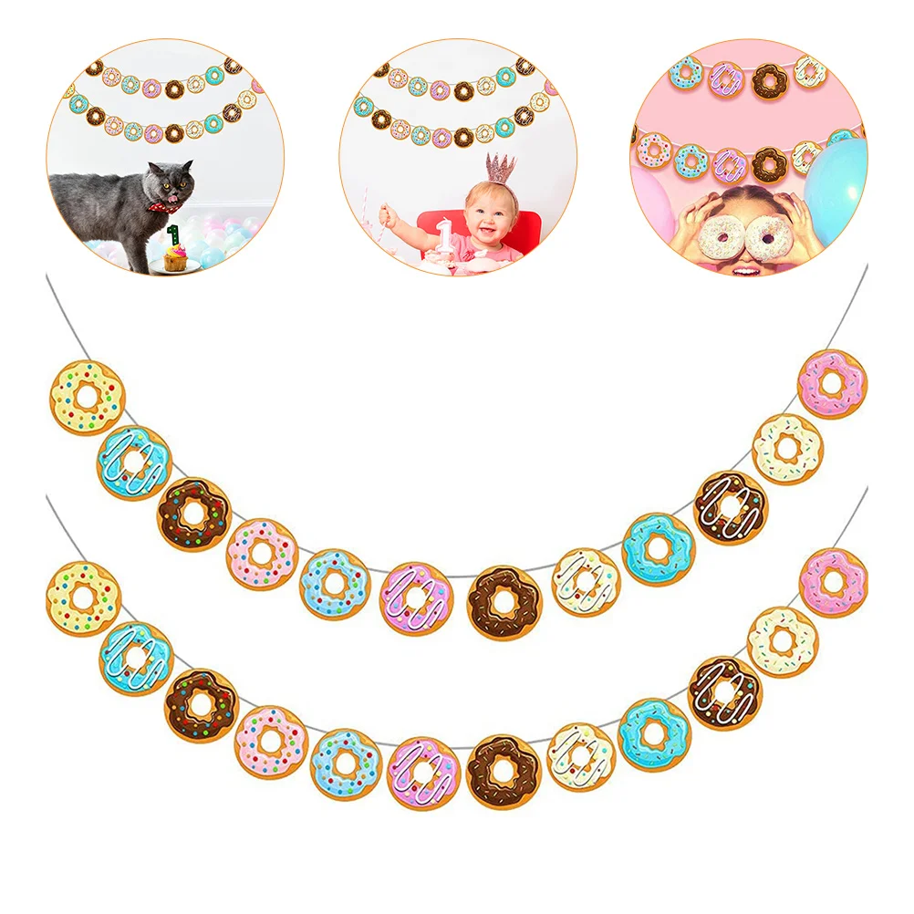 

2 Pcs Donut Banners Donut Decorations Party Banners Paper Hanging Banners