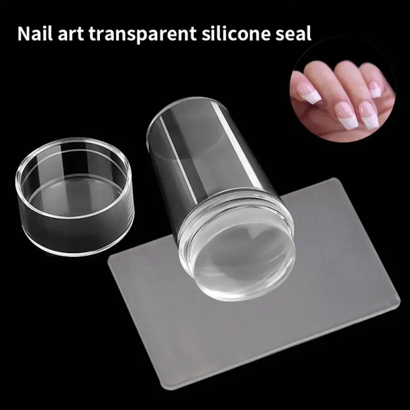 

CLEAR Silicone Nail Art Stamping Kit French For Manicure Plate Stamp Polish Stencil Template Seal Stamper Scraper