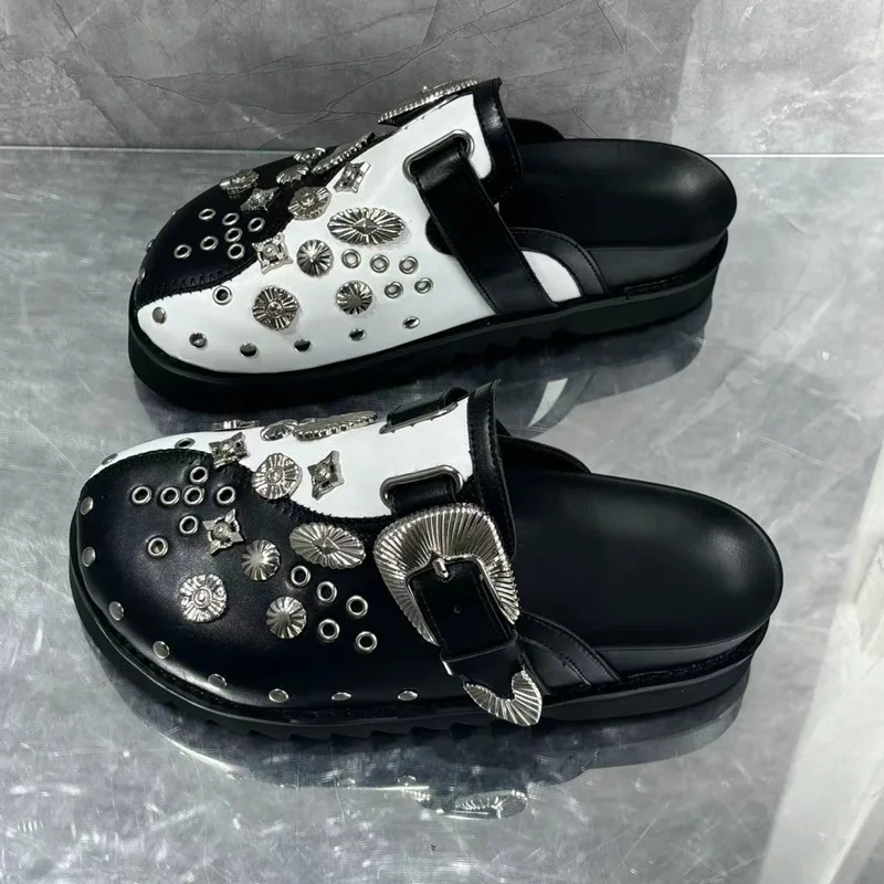 Сандалии из натуральной кожи для мужчин и женщин дышащие шлепанцы круглый носок