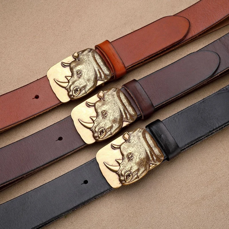 

Ремень мужской из натуральной кожи, Уникальный дизайнерский гладкий ремень из латуни, для джинсов, в повседневном стиле