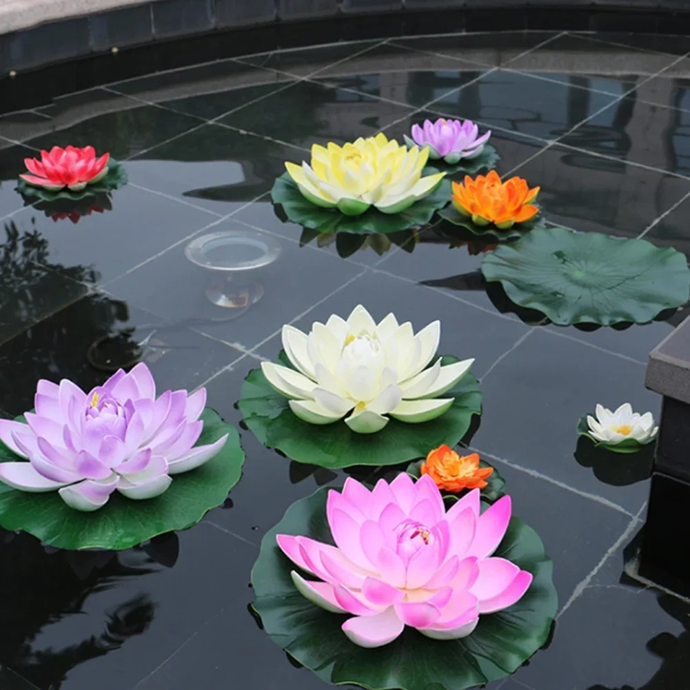 

1pc 18cm Lotus Artificial Flower Floating Fake Lotus Plant Lifelike Water Lily Micro Landscape For Home Pond Garden Decor