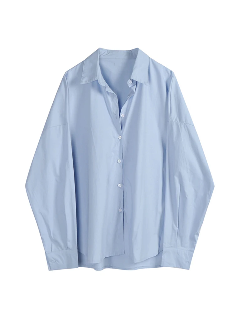 Женская блузка с длинным рукавом однотонная Свободная большого размера в