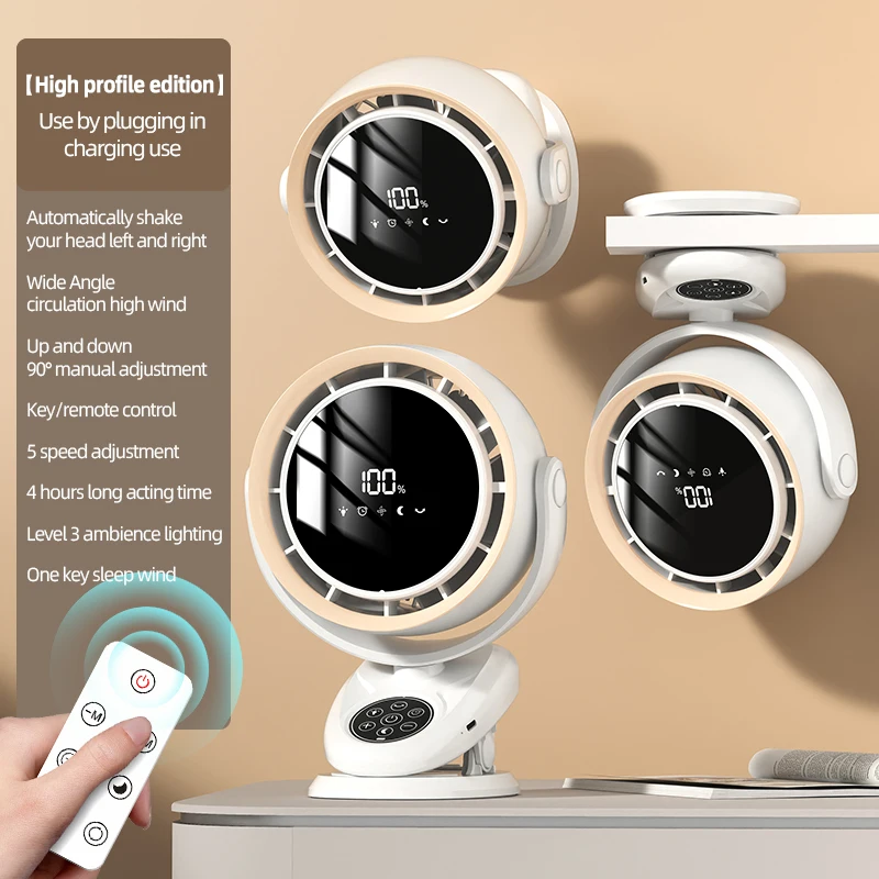 

Перезаряжаемый Мини-настольный Вентилятор 4000 мАч С Клипсой, Большой Емкостью, Пультом ДУ И Функцией Ночника