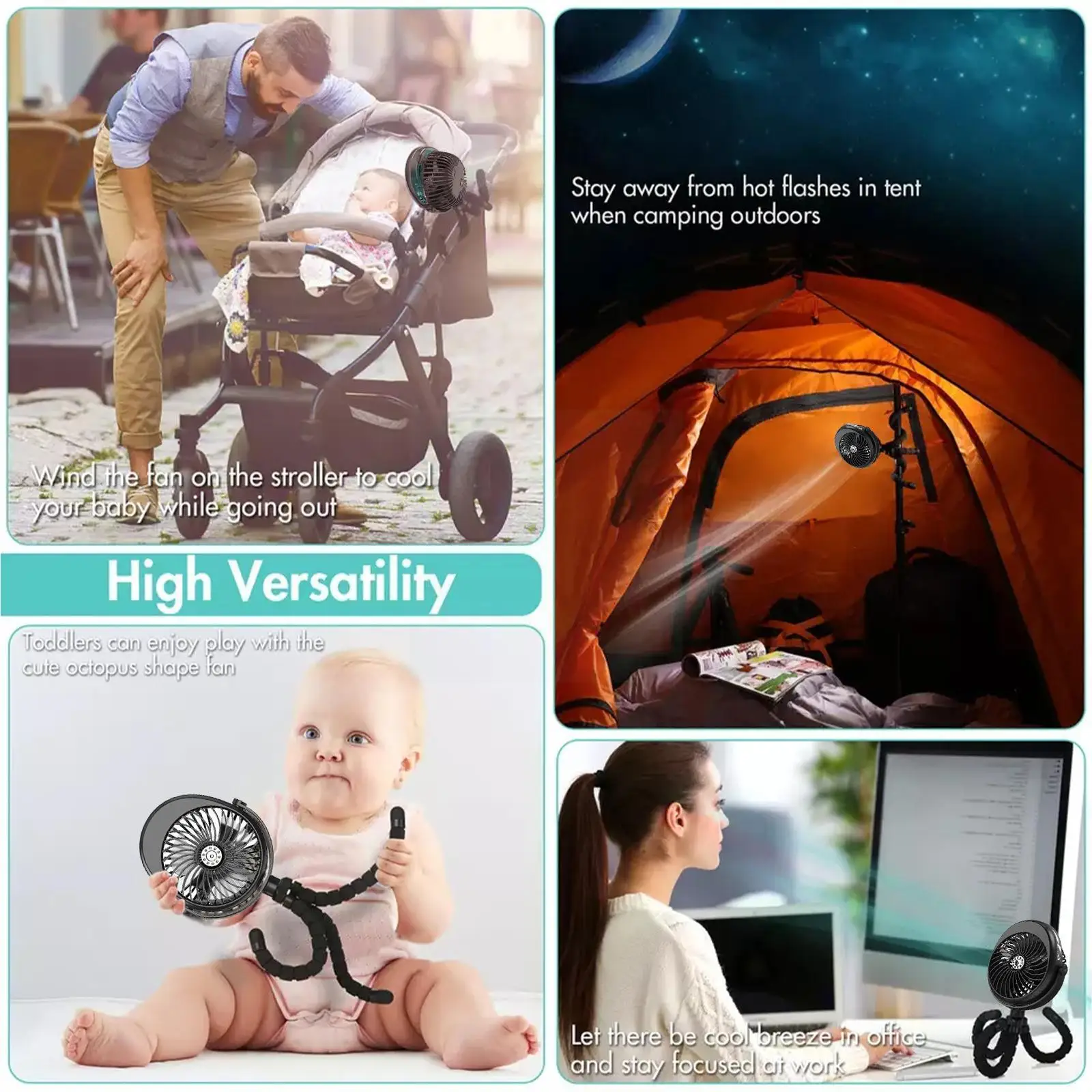 

Multifunction Stroller Fan Clip On Fan For Baby Portable Fan Rechargeable USB Charging Misting Fan With Flexible Tripod V5R8