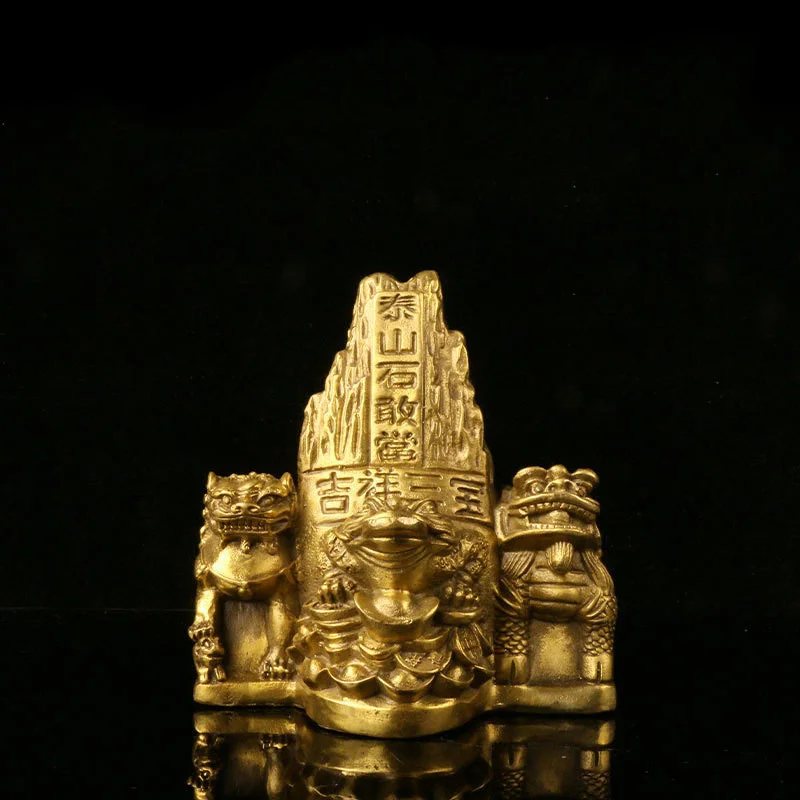 Chinese Brass Hill YuanBao Coin Lion PiXiu Dragon Kylin Hoptoad Toad Statue Living Room Decor Home Decore