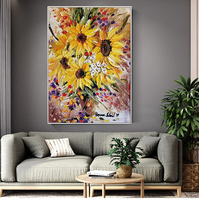 Ручная роспись акрилового холста с подсолнухом гостиная спальня коридор