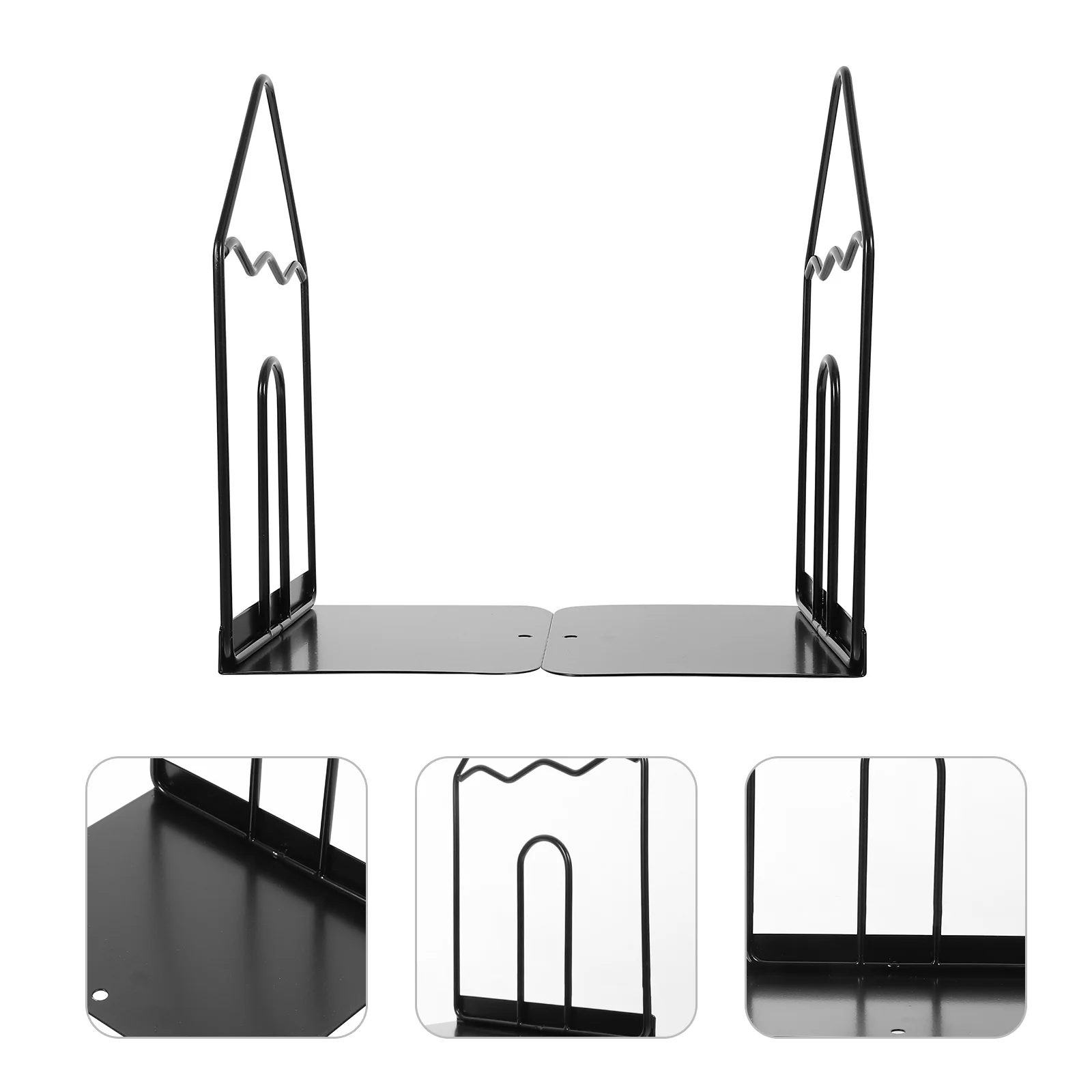 

Decorative Office Book Storage Rack Iron Book Stand Desktop Bookend (Black)