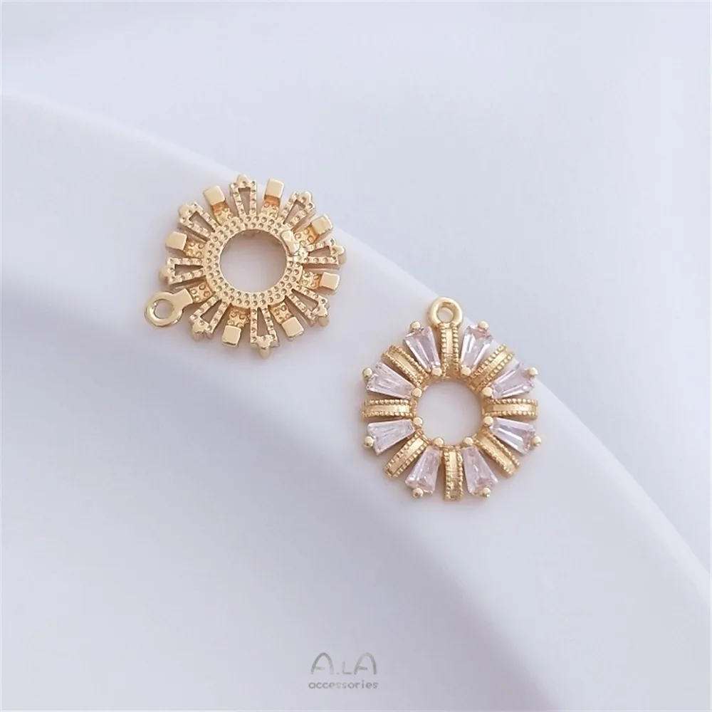 

14K Gold Filled Plated T square zirconium wreath pendant zircon ring 925 silver pin ear stud DIY first jewelry accessories