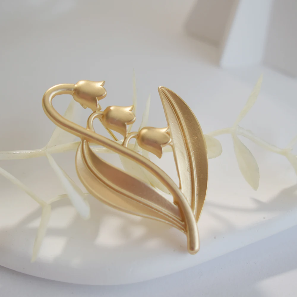 

Lily of the Valley Brooch Flower Chunky Classic Gold Color Pin for Women