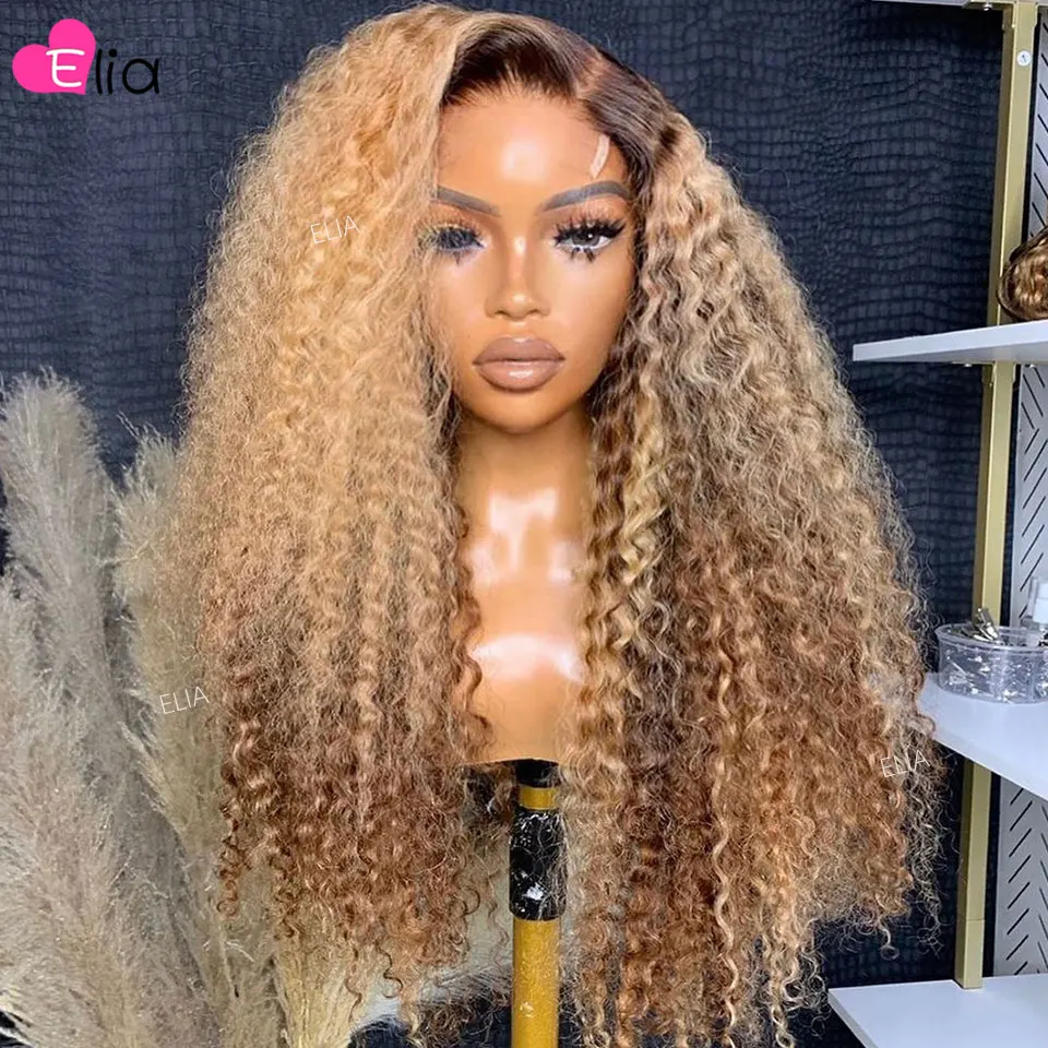 

Highlight Blonde Lace Frontal Human Hair Wig Kinky Curly Hair Wigs for Women Virgin Hair Deep Curly Lace Closure Wig Brazilian