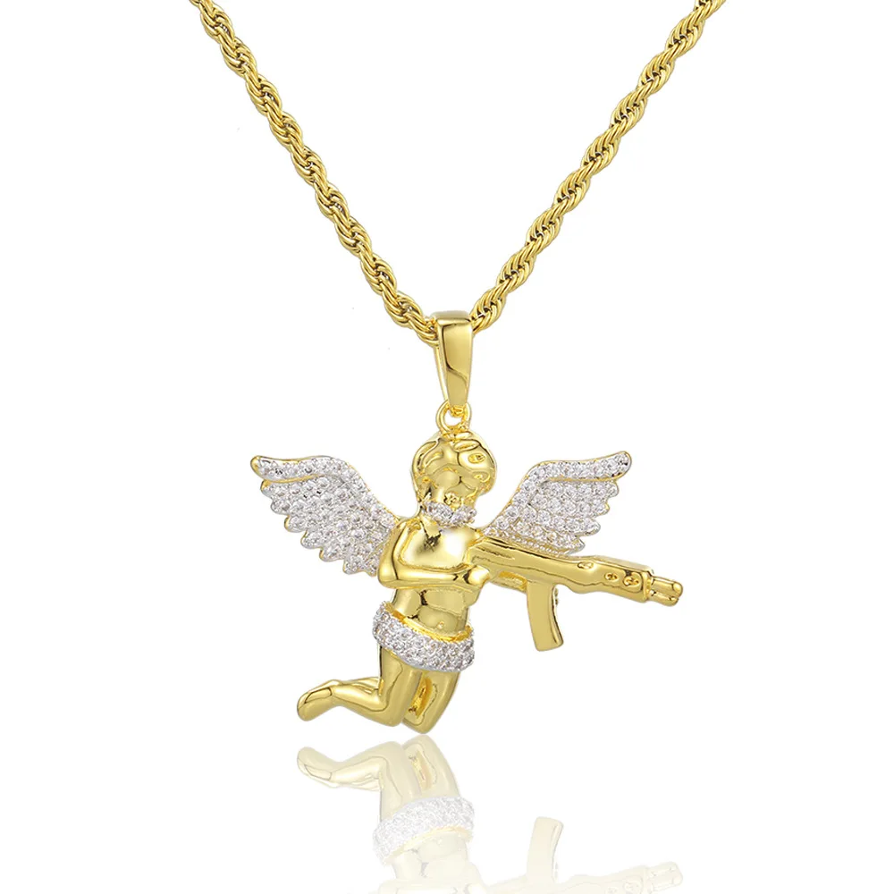 

Hot style In Europe And America HipHop Revenge Angel Necklace Micro Inlay Zircon Personality Retro Necklace