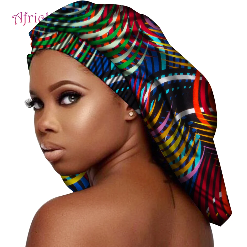 Bandanas African Print Satin Bonnet Hat Double Layer Headwrap Ankara Women Decoration Fashion Lady Hair Accessories WYB296