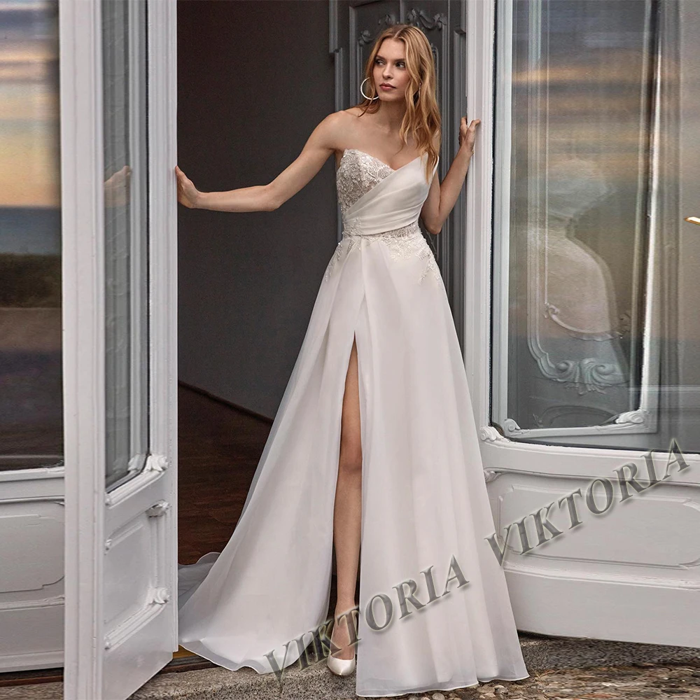 

VIKTORIA Modern Sweetheart Wedding Dresses For Woman 2024 Bridal Slit Sleeveless A-LINE Appliques Vestidos De Novia Custom Made