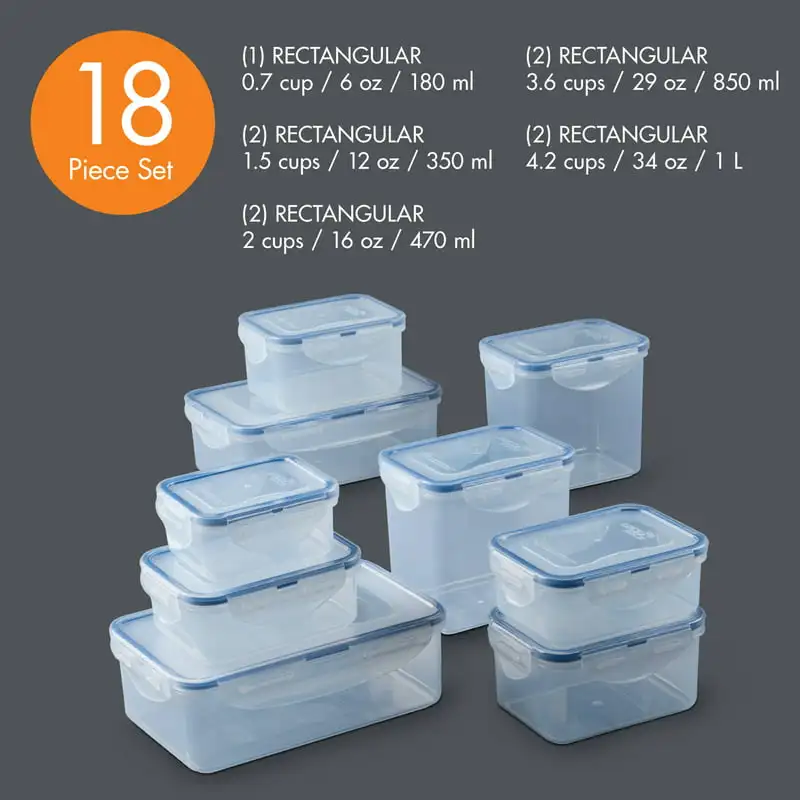 

& Lock Essential 18 Pc Food Storage Set, Various Sizes for Kitchen Storage