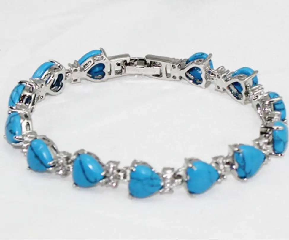 

Free shipping wholesale Exquisite heart-shaped turquoise 7.5" bracelet