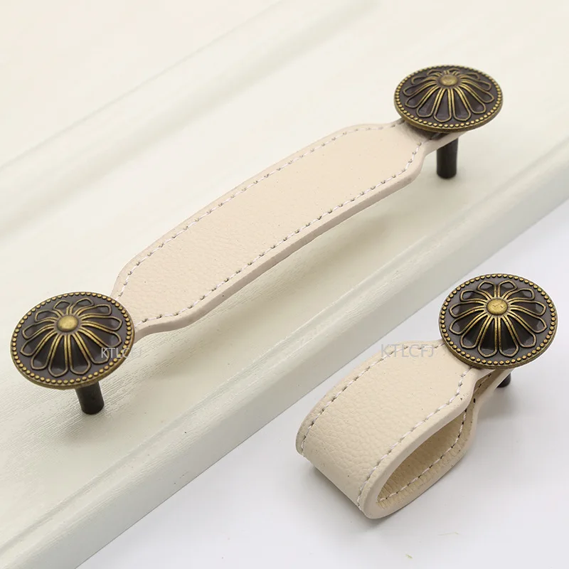 

Leather Dresser Handle Wardrobe Drawer Pulls Handle Black Door KnobsFurniture 128mm